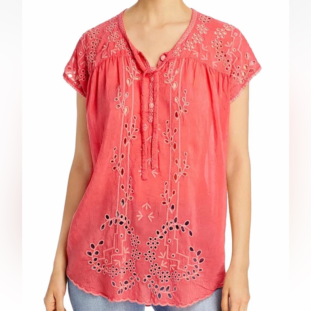 Johnny Was Coral Embroidered Blouse